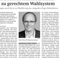 Ja zu gerechtem Wahlsystem. Polit-Talk von Alois Gössi, Zuger Woche vom 14. August 2013