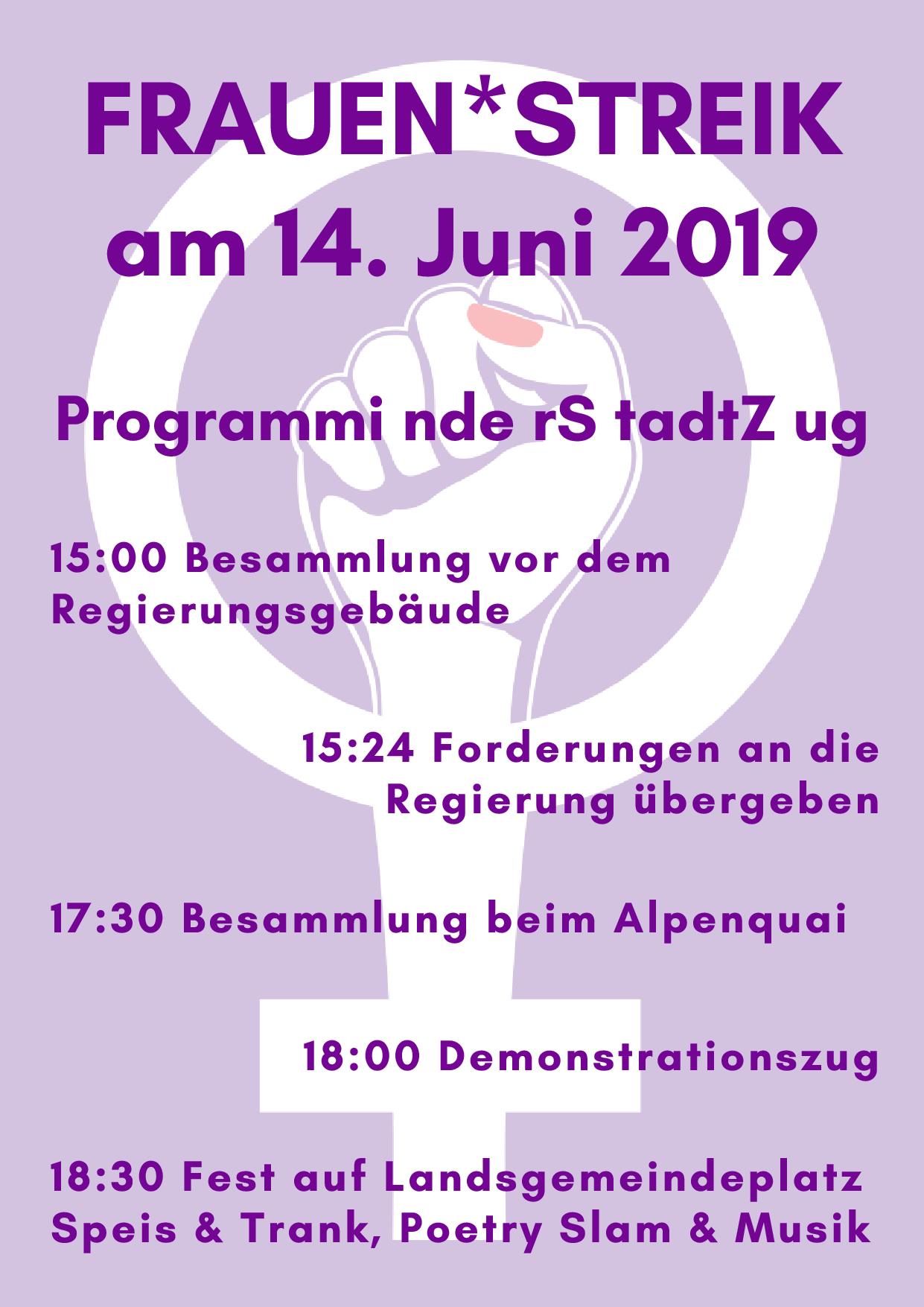 Frauen*streik 14. Juni - Programm in der Stadt Zug