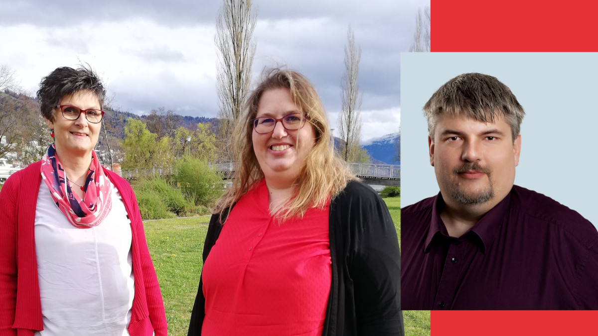 SP Menzingen - Kandidierende für den Kantonsrat Tanja Wolleb (Mitte), Heiko Schiltsky, Arlette Leiser
